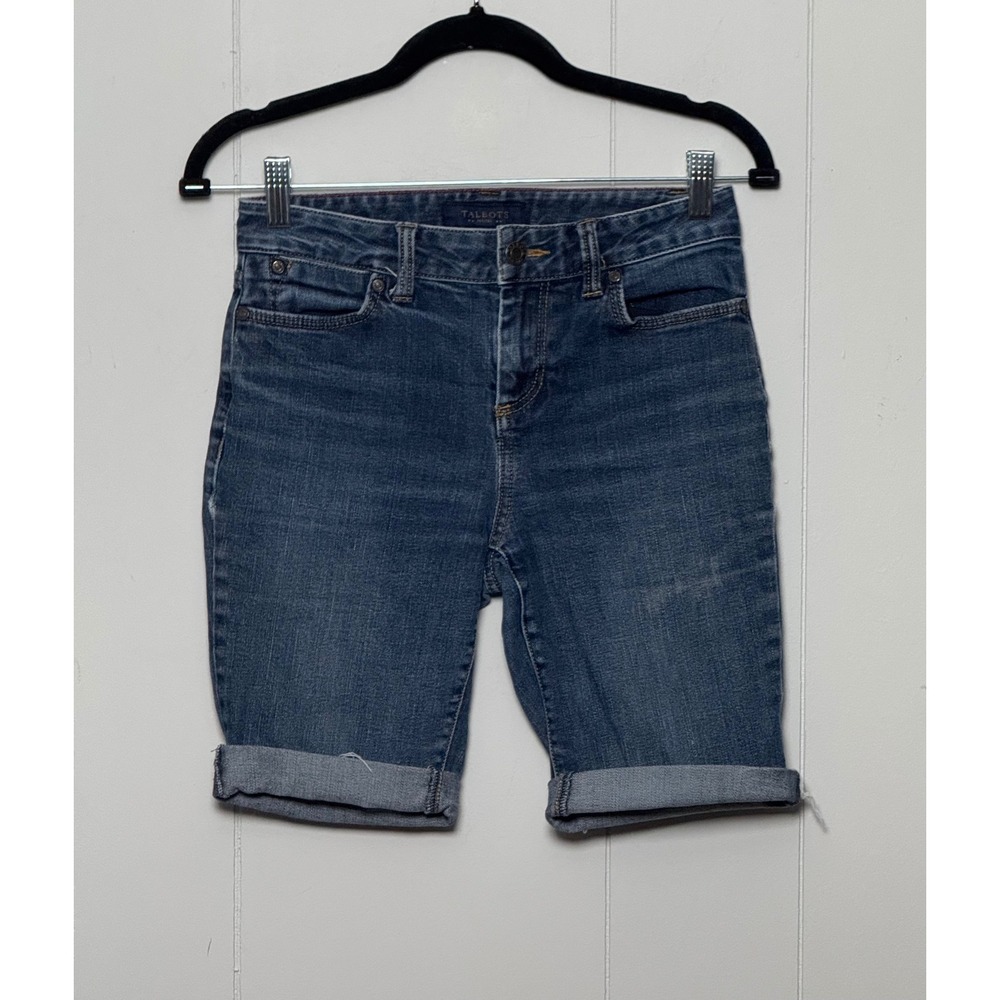 Talbots Petites Heritage Denim Bermuda Shorts Blue Cuffed Stretch Size 4P